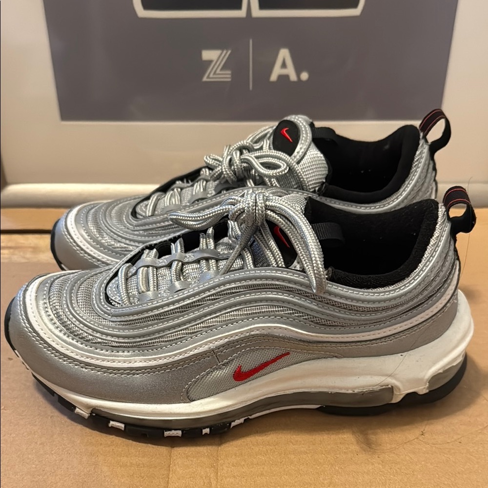 Nike Air Max 97 Silver with Red Nike symbol